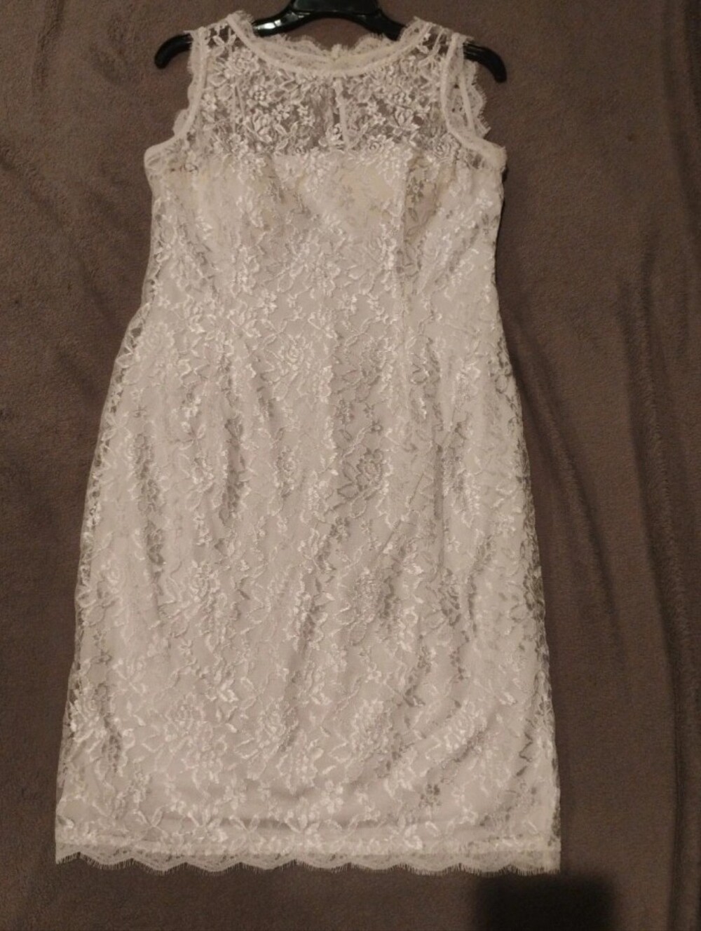 Simply Liliana White Floral Lace Overlay Illusion Sheath Dress Size 8